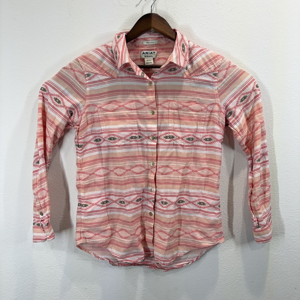 ARIAT Real Billie Jean LS Aztec Button Down Shirt Pink - M